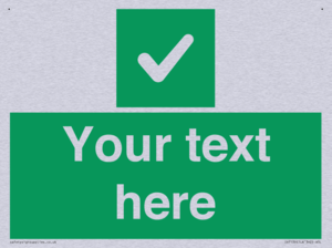 Custom green background, green square with tick sign